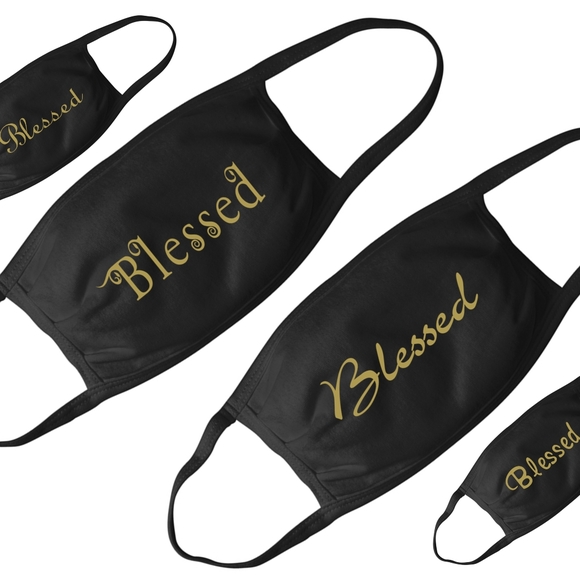 Unique Expression Apparel Accessories - 5⭐ Blessed Gold 100% Cotton Jersey Adult Facemask